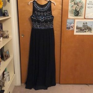Beaded Navy Blue Formal Dress